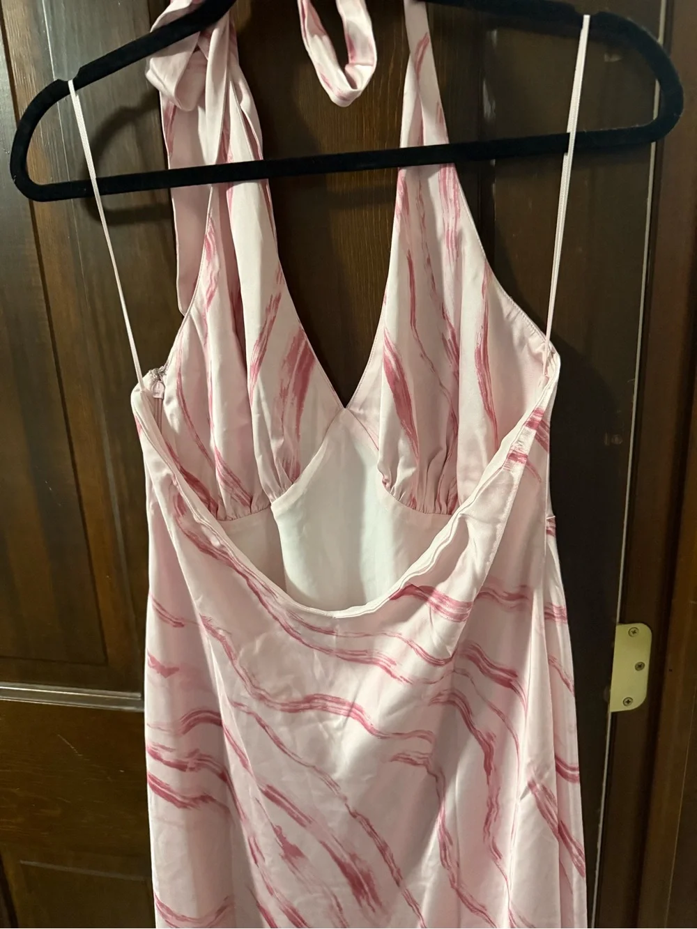 NWT. XL Petite. Abercrombie & Fitch Julia Halter Slip Maxi Dress in Pink Marble